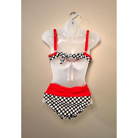 Swim Systems Bikini Set Black Red White Adjustable Strap Tie Back Size S-M - Picture 3 of 11